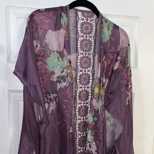 Purple Scarf-Style Long Vest with Lace – One Size Fits All